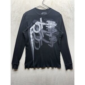 VTG Y2K Fox Racing Deluxe FMX Thermal Shirt Men L Black Waffle Knit Moto Graphic
